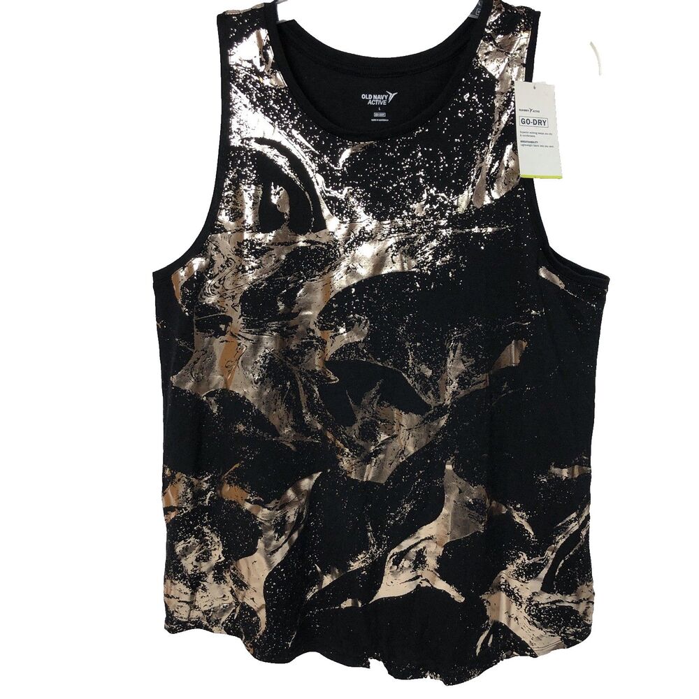 Old Navy Active Go Dry Metallic Gold & Black Abstract Foil Tank Top Size Large